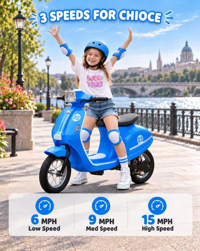 Vista 5 de Motocicleta para niños, motocicleta eléctrica de 24 V para niños Azul