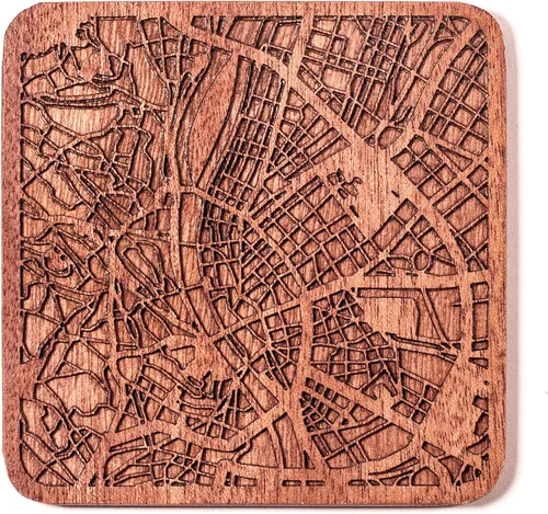 Vista 39 de Posavasos Amsterdam Map by O3 Design Studio, 1 pieza, posavasos de madera Sapele con mapa de la ciudad, hecho a mano, varias ciudades opcionales