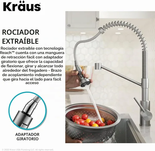 Vista 8 de KRAUS Bolden KPF-1610BB - Grifo de cocina extraíble de una sola manija de estilo comercial con 2 funciones en latón cepillado sin manchas, KPF-1610BB