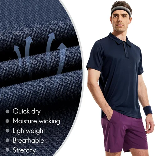 Vista 4 de Haimont Polo para hombre, manga larga, ligera, de poliéster, con cuello, absorbe la humedad, ajuste regular