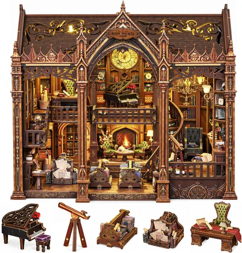 Vista 9 de SUNNINO Kit de rincón de libros, kit de casa en miniatura en 3D, rompecabezas de madera en 3D, kits de rincón de libros para adultos con luces LED