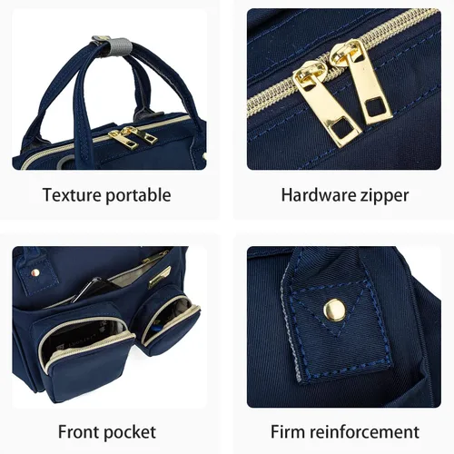 Vista 4 de Lmbabter Bolsa de pañales para bebé, impermeable, multifuncional, mini bolsa de pañales inteligente con bolsillo aislado para exteriores, Azul