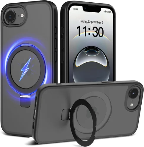 Vista 16 de Funda con soporte ultra magnético para iPhone 15 Pro [protección militar contra caídas] [compatible con MagSafe] a prueba de golpes, translúcida