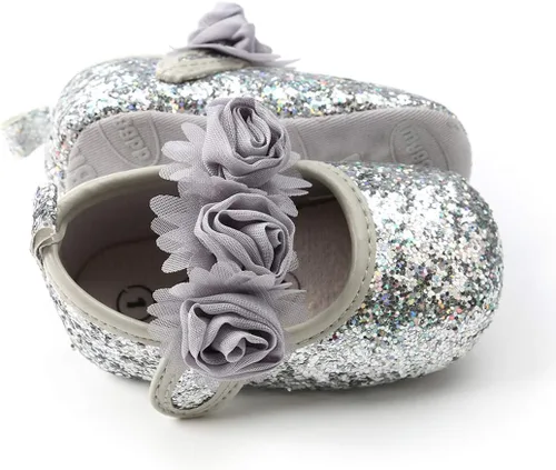 Vista 6 de OAISNIT Zapatos planos para bebé niña Mary Jane, zapatos de cuna con diadema