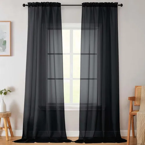 Vista 194 de 2 paneles de cortinas traslúcidas blancas para dormitorio, sala de estar, 96 pulgadas de largo, modernas, suaves, ligeras, con bolsillo para barra
