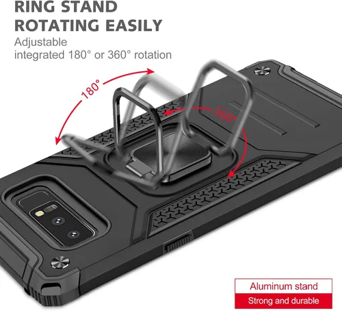 Vista 5 de YmhxcY Funda para Galaxy Note 8, funda para Galaxy Note 8 con protector de pantalla curvado 3D, fundas de grado armadura con soporte giratorio
