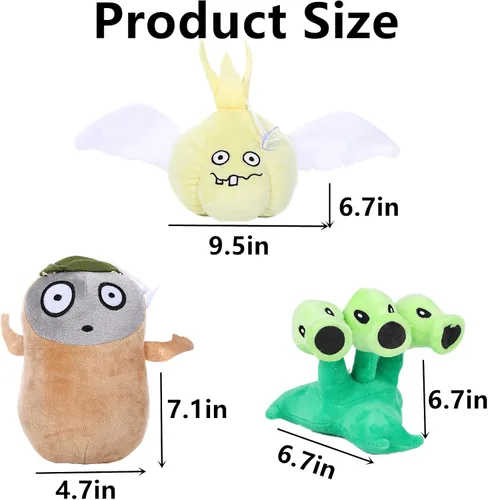 Vista 3 de JHESAO Juego de 3 piezas de plantas y zombis de tres piezas de plantas de zombies de felpa, imitación de PVZ de peluche 1 2 muñeco de ajo suave
