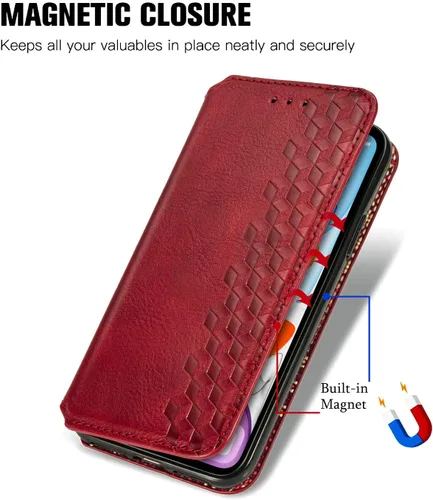 Vista 6 de Compatible con Xiaomi Poco X3 GT, compatible con Redmi Note 10 Pro (China) 5G Cierre magnético Flip Stand Wallet Card Holder Case Rojo