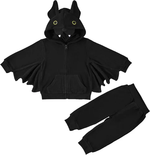 Vista 10 de Weixinbuy Conjunto de ropa de Halloween para bebé y niña, estilo murciélago, ropa de invierno, abrigo con capucha