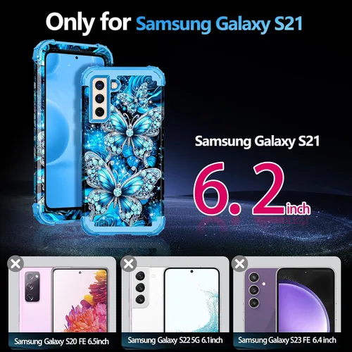 Vista 2 de Casetego Funda compatible con Galaxy S21 5G, tres capas, resistente, a prueba de golpes, protección completa, policarbonato duro y TPU suave