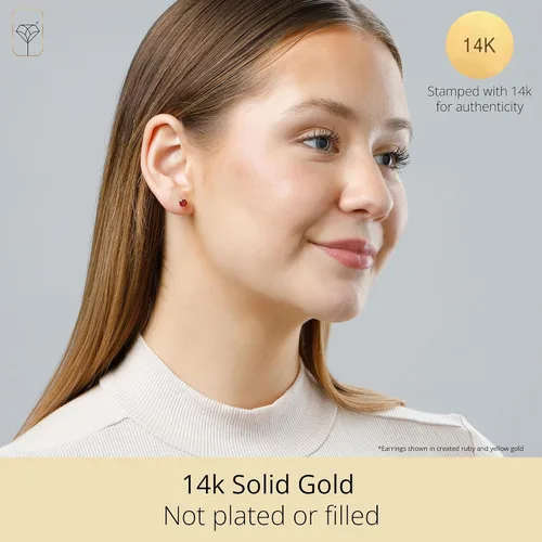 Vista 2 de MAX + STONE - Aretes de oro amarillo o blanco de 14 quilates con forma de corazón para mujer con piedra natal de 0.197in, Metal Gema