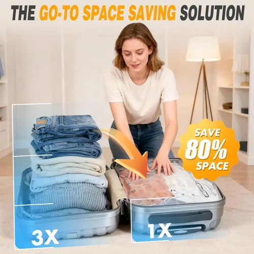 Vista 2 de Travel Vacuum Storage Bags with Pump, Carry-on Luggage Compression Bags + Portable Electric Pump, 80% Space Saver for Clothes, Vacuum Seal Bags for