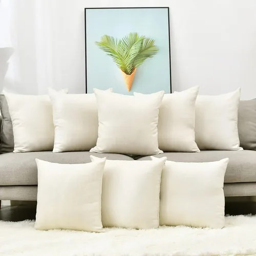 Vista 9 de Juego de 4 fundas de almohada de lino beige de 16 x 16 pulgadas, fundas decorativas en blanco para sofá y cama, para sublimación, estilo granja