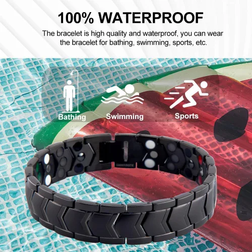 Vista 4 de KYOSI Pulsera magnética para hombres de tres filas de energía de acero inoxidable negro pulsera imán enlace joyería para hombre