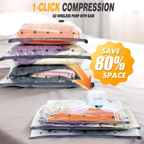 Vista 3 de Travel Vacuum Storage Bags with Pump, Carry-on Luggage Compression Bags + Portable Electric Pump, 80% Space Saver for Clothes, Vacuum Seal Bags for