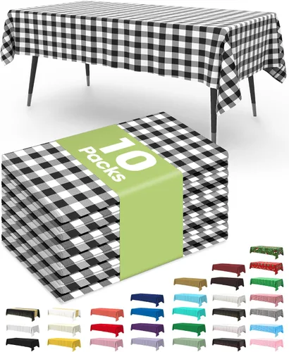 Vista 22 de Pureegg Juego de 10 manteles de plástico desechables, 54 x 108 pulgadas, para fiestas de cumpleaños, picnic, manteles blancos, rectangulares