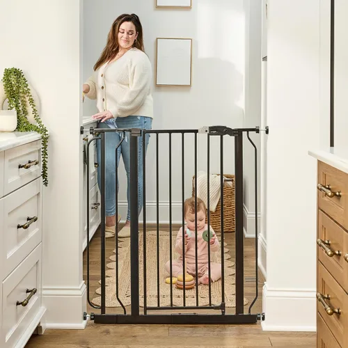 Vista 9 de Regalo Easy Step - Puerta para bebé extra alta con acceso, kit adicional, incluye kit de extensión de 4 pulgadas, kit de montaje a presión, ventosas