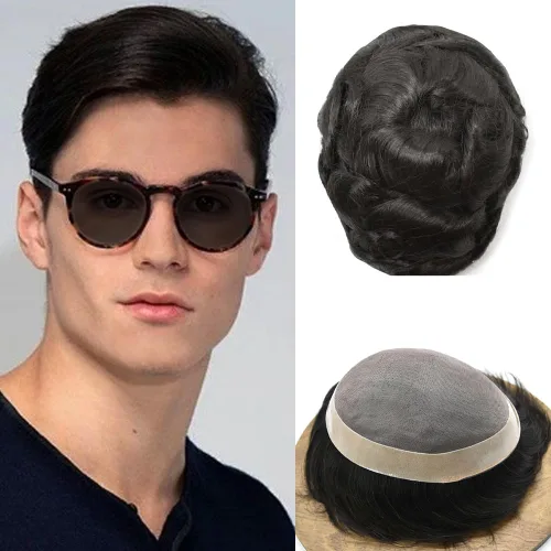 Vista 79 de LOVIN - Sistema de cabello humano para hombres, postizo fino de encaje mono para hombre, prótesis masculina de piel de polietileno alrededor