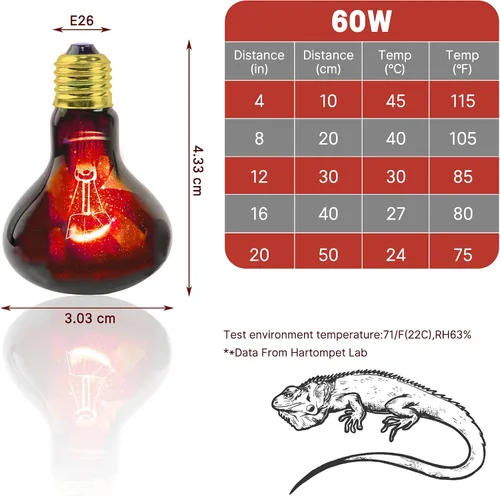Vista 3 de Lámpara de calor roja infrarroja de 60 W para reptiles, bombilla para lagartos de mascotas, dragones barbudos, camaleones y serpientes, luz emisora