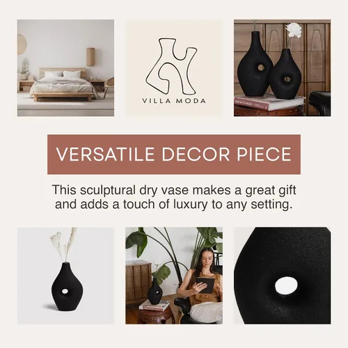 Vista 3 de Silke - Jarrón decorativo grande y moderno, mediano, color negro