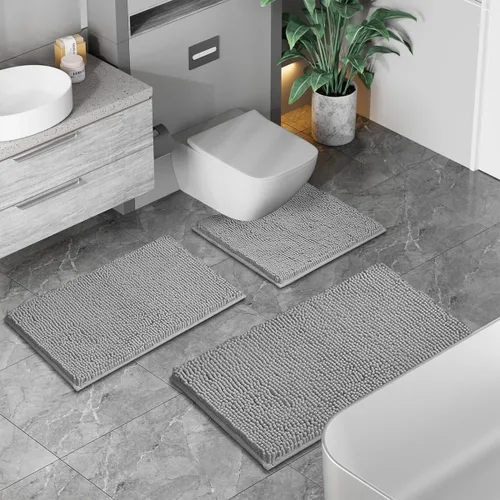 Vista 2 de Juego de 3 alfombras de baño antideslizantes de 3 piezas, alfombra de baño ultra suave, alfombra de baño absorbente y peluda, juego perfecto