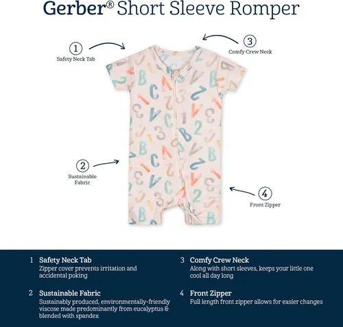 Vista 5 de Gerber Mameluco unisex de manga corta suave para bebé con viscosa fabricado con eucalipto
