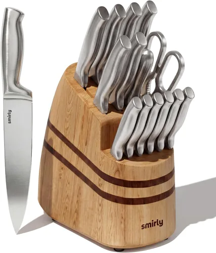 Vista 10 de SMIRLY Juego de cuchillos de 14 piezas con bloque para cocina, juego de Marrón oscuro