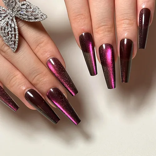 Vista 21 de Uñas postizas a presión largas, con brillo azul y diseño, acabado acrílico brillante, de cobertura completa, uñas postizas reutilizables para l002