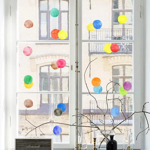 Vista 7 de Calcomanías de pared de lunares coloridos, pegatinas de pared de puntos de acuarela para niños, bebés, niñas, adolescentes y habitación de guardería