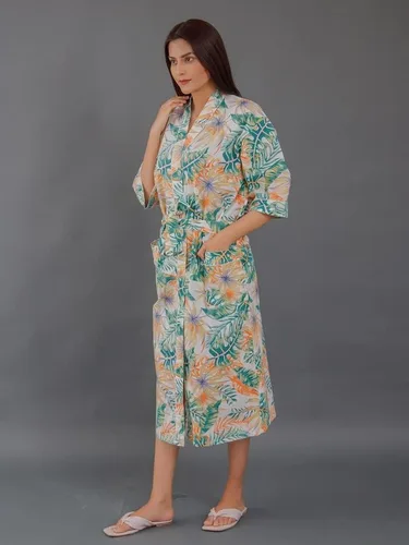 Vista 2 de Cárdigan tipo kimono con estampado indio para mujer, cuello en V, suelto, para playa, vestido de noche tipo kimono de algodón