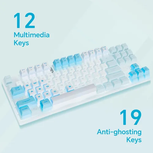 Vista 3 de CHONCHOW Combo de Teclado y Ratón Azul, Teclado TKL USB con 87 Teclas, Luz LED Retroiluminada, 800-3200 DPI Ratón RGB, Combo de Teclado y Ratón Azul