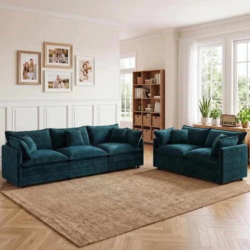 Vista 25 de Tmsan Chenille Cloud - Juego de sofá y silla, color beige y blanco Blanco beige