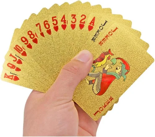 Vista 6 de Paquete de 2 cartas de póquer de diamantes de oro y plata, impermeables, de plástico dorado y plateado, altamente flexibles, 2 barajas de cartas