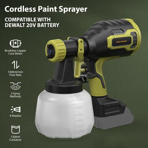 Vista 5 de Pulverizador de pintura inalámbrico compatible con batería Dewalt de 20 V (batería no incluida), 33.8 fl oz/min de alto flujo, contenedor de 40.6 fl