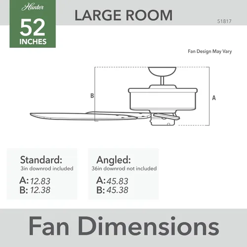 Vista 9 de Hunter 52 pulgadas Ventilador de techo para interiores sin luz - Ventilador de techo negro sin luz, 6 aspas, montaje estándar, para dormitorio, sala