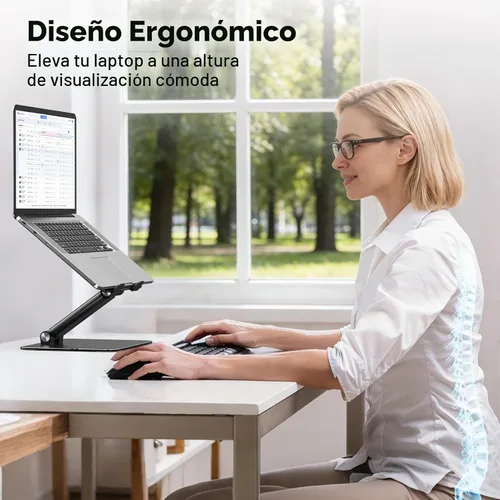 Vista 2 de Tonmom Soporte ajustable para computadora portátil, elevador plegable
