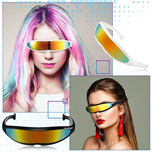 Vista 5 de Konohan 8 pares de lentes de sol futuristas con lente de espejo de color angosto lentes de sol para futuras gafas espaciales para mujeres y hombres