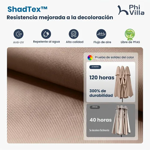 Vista 4 de PHI VILLA - Sombrilla para patio de 13 pies con luces LED de 120 piezas con alimentación solar que cambian de color, sombrilla grande de triple Beige