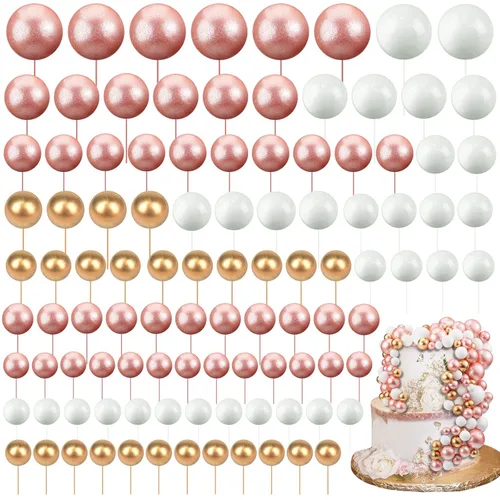 Vista 9 de 108 piezas de decoración de bolas para tartas, decoración de cupcakes, globos de espuma para tartas de bricolaje para bodas, aniversarios, blanco