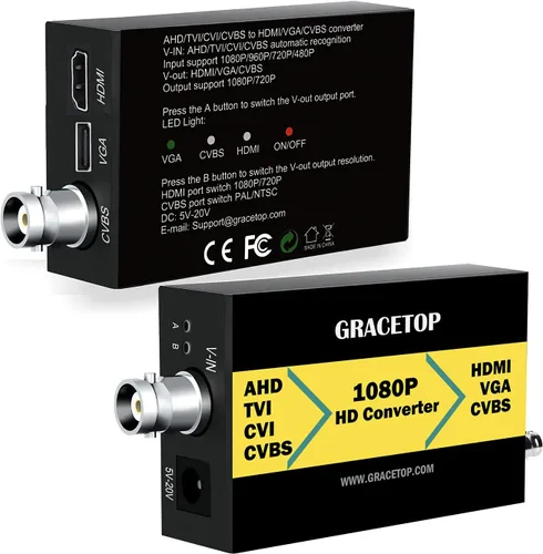 Vista 3 de GRACETOP Adaptador convertidor TVI/CVI/AHD a HDMI, Full HD 4K 720P/1080P/3MP/4MP RCA a HDMI Convertidor de video para monitor HDTV DVR, 4 en 1