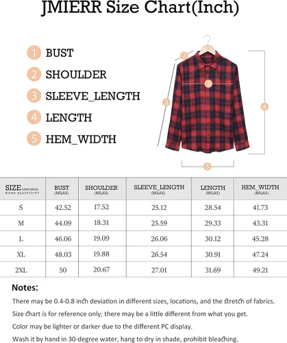 Vista 6 de JMIERR - Camisas de manga larga con botones para hombre, camisa informal de franela de algodón