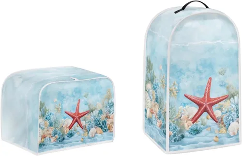 Vista 20 de doginthehole Funda para licuadora y tostadora, 2 rebanadas estéticas de estrellas de mar con estampado de conchas marinas para batidora o cafetera