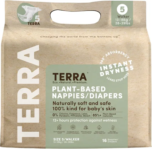 Vista 11 de Terra Pañales para recién nacidos tamaño 1: 85% a base de plantas, ultrasuaves y libres de químicos para pieles sensibles, absorbencia superior