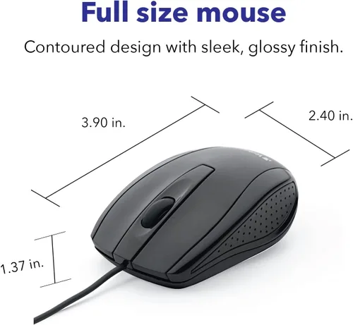 Vista 4 de Verbatim Ratón con cable para computadora, ratón USB con cable para laptops y PC - Uso para mano derecha o izquierda, Negro