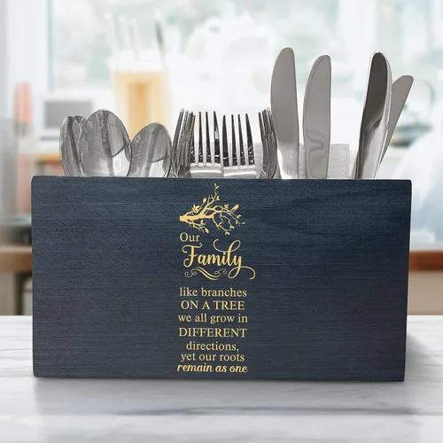 Vista 11 de Organizador de utensilios de cocina con cita familiar, organizador de utensilios de madera para cocina, caja organizadora de utensilios de cocina