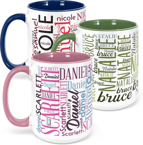 Vista 14 de Tazas de café personalizadas con arte de nube de palabras, 12 colores y 9 fuentes artísticas, 11 onzas. Regalos personalizados para parejas, hombres