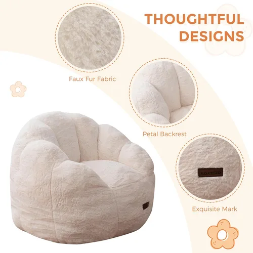Vista 4 de MAXYOYO Puf para niños, sofá de puf en forma de floral, sofá de felpa de piel sintética para niños y niñas, sofá acogedor para guardería, Beige