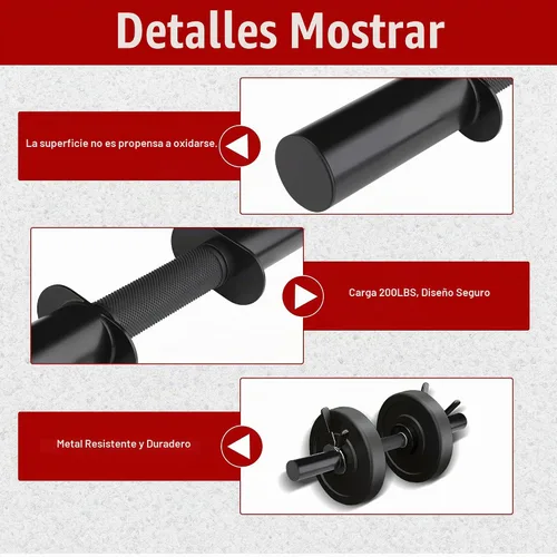 Vista 5 de Par de mancuernas olímpicas de 16" con asas para discos de 2 pulgadas, barras de mancuernas cargables con empuñaduras de goma estriada