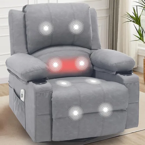 Vista 13 de Mecedora reclinable giratoria de piel sintética con portavasos para calor y masaje, silla mecedora con relleno, silla reclinable con calefacción