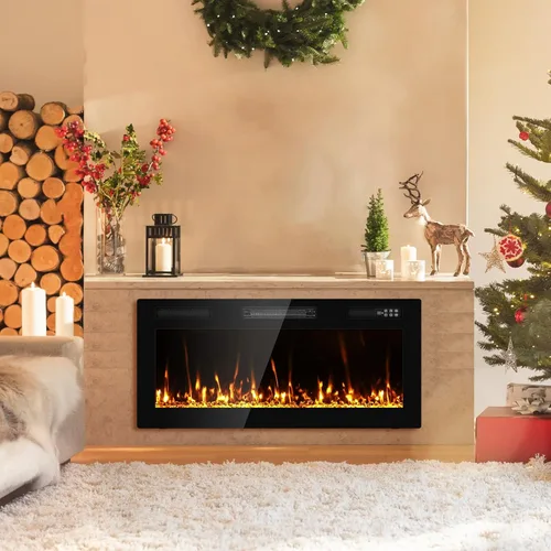 Vista 3 de Chimenea eléctrica ultrafina de 40" empotrada montada en la pared